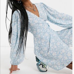 Glamorous mini wrap dress with balloon sleeves in floral